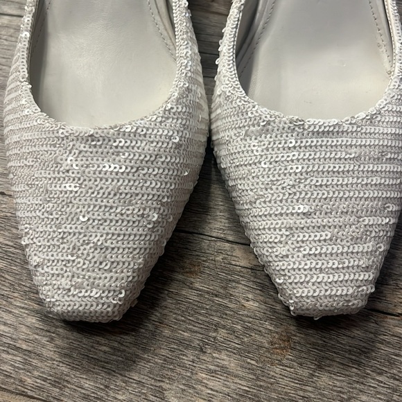 Caroline Constas Glittering Sequined White Heels Shoes - Picture 15 of 16